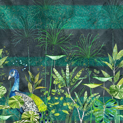 Arjuna Leaf with Peacock Wall Mural in Viridian from the Zardozi Collection by Designers Guild grid__image-ratio-62