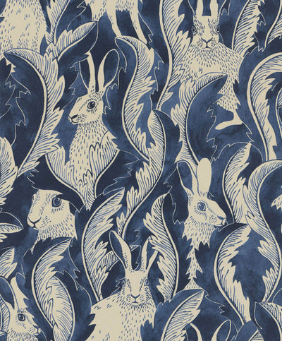Hares in Hiding Wallpaper in Dark Denim grid__image-ratio-65