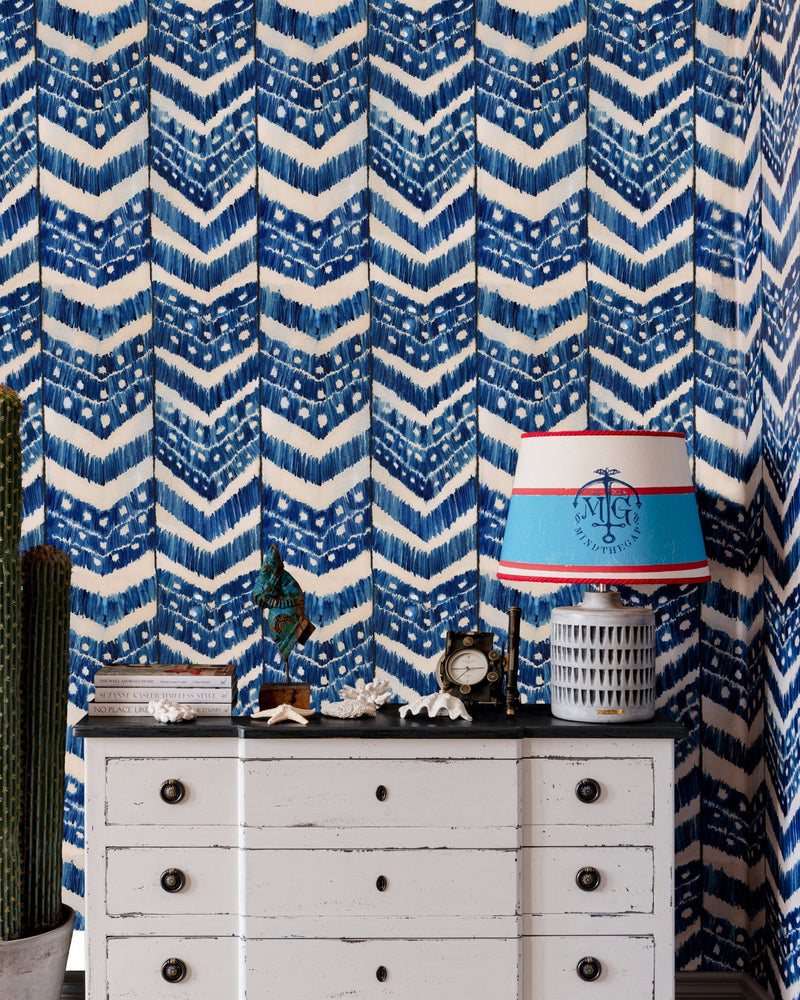 Turkish Ikat Wallpaper in Indigo from the Sundance Villa Collection by Mind the Gap