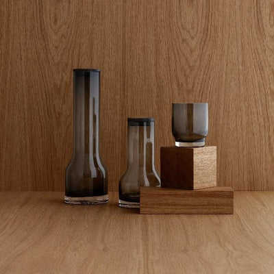 LUNGO Water Carafe in Smoke 37oz  with Oak Lid